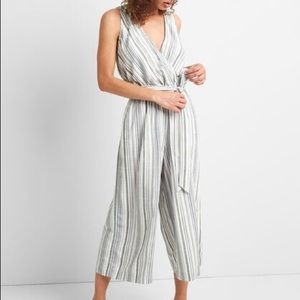 GAP Striped Midi Jumpsuit Tie Waist Navy White XS